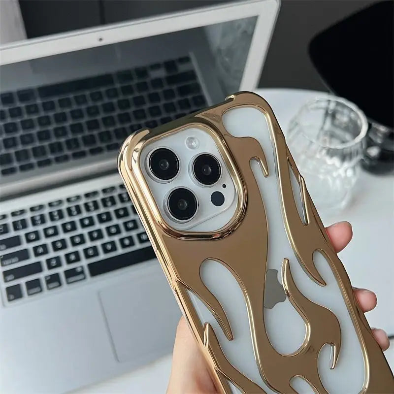 3D Flame Hollow Slim Phone Case for iPhone 11-16 Pro Max – Bold Flame Pattern, Shockproof Protection, Scratch-Resistant Finish, and Slim, Lightweight Design for Stylish and Durable Phone Coverage.