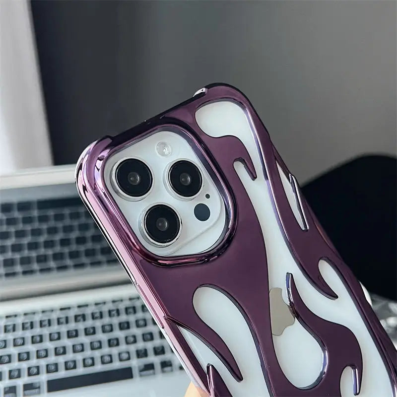 3D Flame Hollow Slim Phone Case for iPhone 11-16 Pro Max – Bold Flame Pattern, Shockproof Protection, Scratch-Resistant Finish, and Slim, Lightweight Design for Stylish and Durable Phone Coverage.