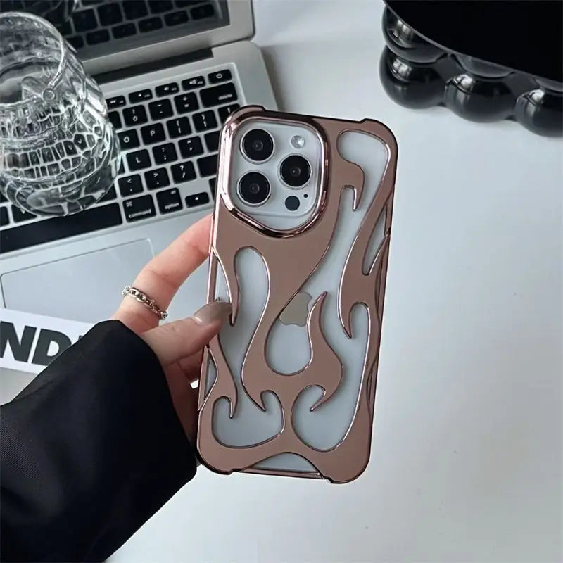 3D Flame Hollow Slim Phone Case for iPhone 11-16 Pro Max – Bold Flame Pattern, Shockproof Protection, Scratch-Resistant Finish, and Slim, Lightweight Design for Stylish and Durable Phone Coverage.