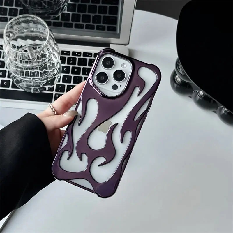 3D Flame Hollow Slim Phone Case for iPhone 11-16 Pro Max – Bold Flame Pattern, Shockproof Protection, Scratch-Resistant Finish, and Slim, Lightweight Design for Stylish and Durable Phone Coverage.