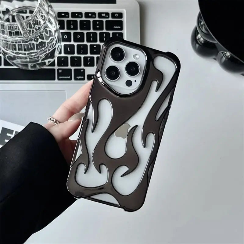 3D Flame Hollow Slim Phone Case for iPhone 11-16 Pro Max – Bold Flame Pattern, Shockproof Protection, Scratch-Resistant Finish, and Slim, Lightweight Design for Stylish and Durable Phone Coverage.