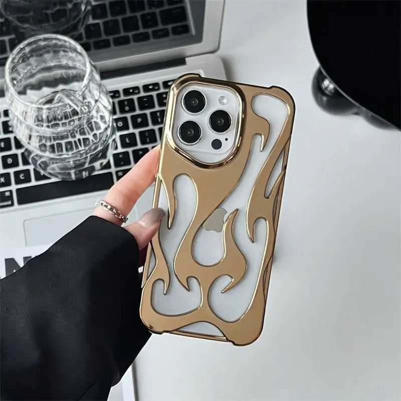 3D Flame Hollow Slim Phone Case for iPhone 11-16 Pro Max – Bold Flame Pattern, Shockproof Protection, Scratch-Resistant Finish, and Slim, Lightweight Design for Stylish and Durable Phone Coverage.