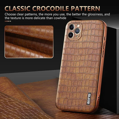 Luxurious crocodile print leather iPhone case, crafted for a sleek and sophisticated look with durable protection.