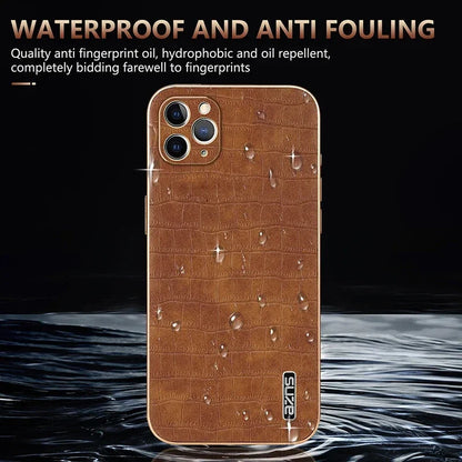 Luxurious crocodile print leather iPhone case, crafted for a sleek and sophisticated look with durable protection.