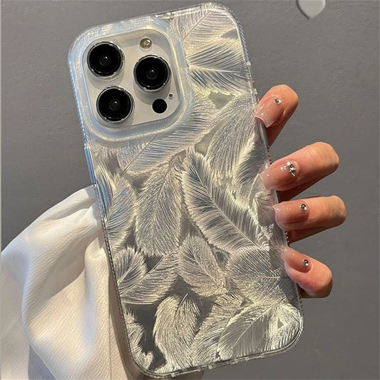 Laser Gradient Feather Pattern Phone Case for iPhone 11-15 Pro Max – Stylish and Shockproof Silicone Cover with Vibrant Gradient Design, Scratch-Resistant Finish, and Precise Cutouts for Modern and Durable Protection.