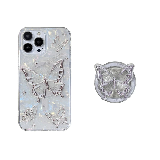 Luxury Butterfly Magnetic iPhone Case - Acrylic bumper case with elegant butterfly design, built-in magnetic compatibility, and durable protection for your iPhone.