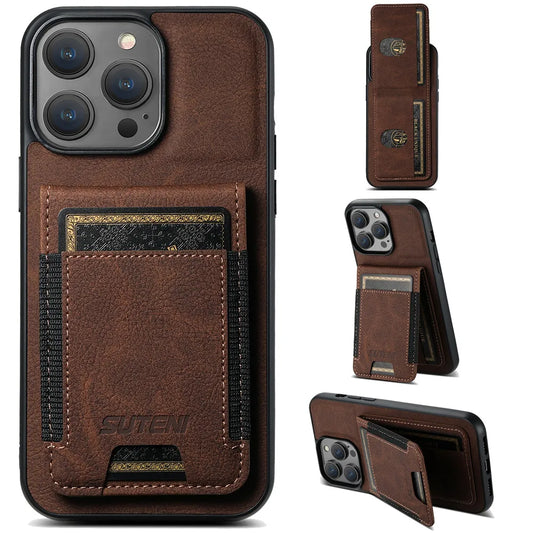 Luxury Leather Magnet Card Holder iPhone Case - Premium leather case with magnetic closure, built-in card holder, and durable protection for your iPhone, combining style and functionality.