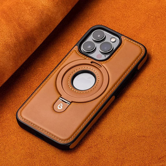 Luxury PU Leather Magnetic Ring iPhone Case - Premium PU leather case with a built-in magnetic ring stand, sleek design, and durable protection for your iPhone.