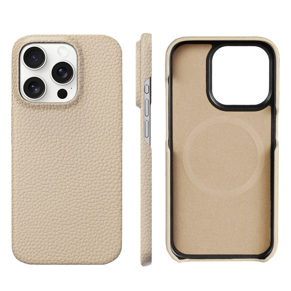 Natural Cowhide Leather Back Cover MagSafe Case - Premium natural cowhide leather case with MagSafe compatibility, offering stylish protection and seamless charging for your iPhone.