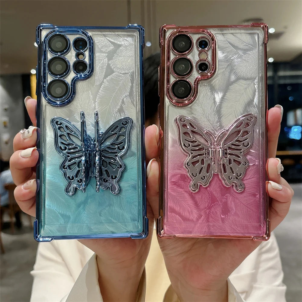 Samsung Feather Butterfly Stand Case - Lightweight protective case with elegant butterfly design, built-in stand for hands-free viewing, and precise cutouts for Samsung devices.