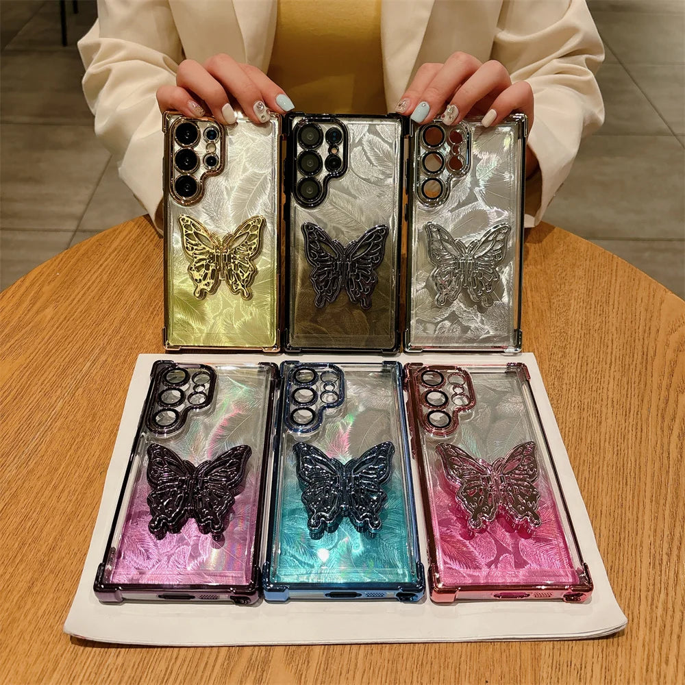 Samsung Feather Butterfly Stand Case - Lightweight protective case with elegant butterfly design, built-in stand for hands-free viewing, and precise cutouts for Samsung devices.