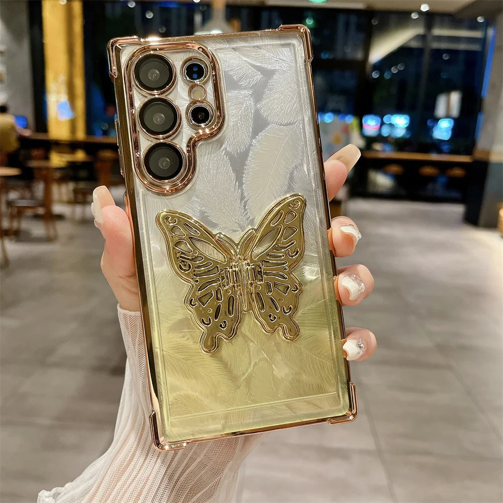 Samsung Feather Butterfly Stand Case - Lightweight protective case with elegant butterfly design, built-in stand for hands-free viewing, and precise cutouts for Samsung devices.