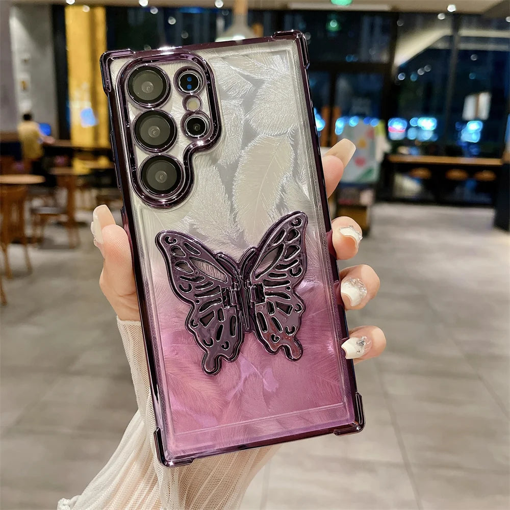 Samsung Feather Butterfly Stand Case - Lightweight protective case with elegant butterfly design, built-in stand for hands-free viewing, and precise cutouts for Samsung devices.