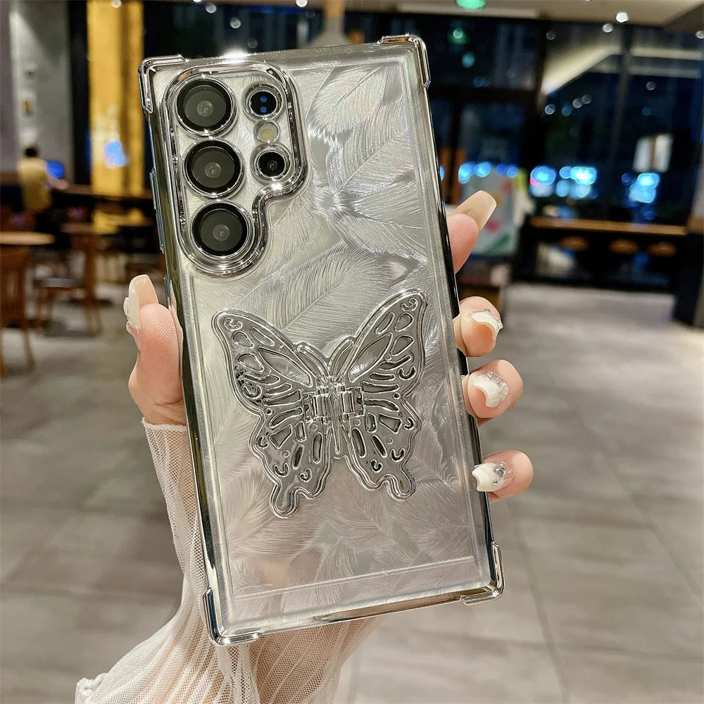 Samsung Feather Butterfly Stand Case - Lightweight protective case with elegant butterfly design, built-in stand for hands-free viewing, and precise cutouts for Samsung devices.