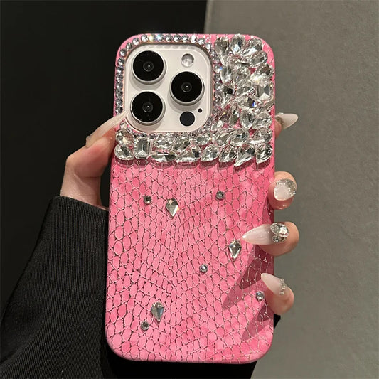 Luxury Snakeskin Leather Diamond Case for iPhone 12-15 Pro Max – Elegant and Durable with Sparkling Diamond Accents, Shockproof Protection, Scratch-Resistant Finish, and Slim Design for a Stylish Look.