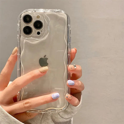 Wave Pattern Cream iPhone Case - Transparent and shockproof case with a stylish wave pattern in cream, offering durable protection and a sleek look for your iPhone.